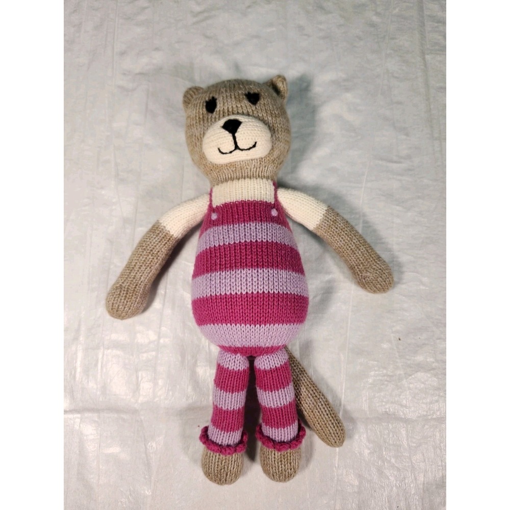 Melange Collection Cat In Overalls New Handmade Peru Plush Stuffed Animal Knit